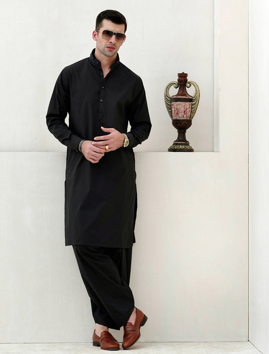 JET BLACK COTTON KAMEEZ SHALWAR