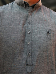 GREY LOGO EMBELLISHED SHORT LENGTH KURTA PAJAMA