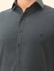 TORQUOISE TWO TONE LOGO EMBROIDERED KAMEEZ SHALWAR