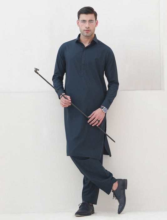 TORQUOISE TWO TONE LOGO EMBROIDERED KAMEEZ SHALWAR