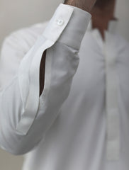 WHITE SHERWANI COLLAR KAMEEZ SHALWAR