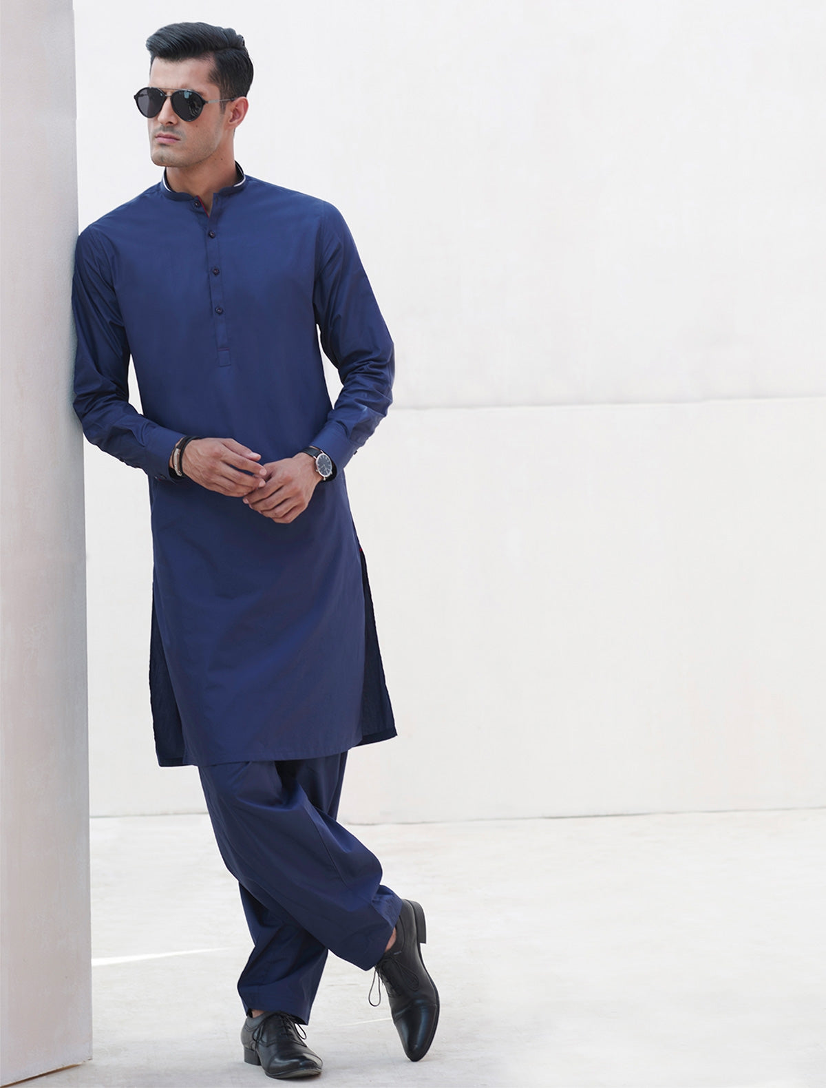 BLUE RIB COLLAR KAMEEZ SHALWAR