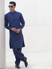 BLUE RIB COLLAR KAMEEZ SHALWAR