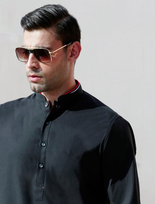 BLACK RIB COLLAR KAMEEZ SHALWAR