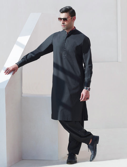 BLACK RIB COLLAR KAMEEZ SHALWAR