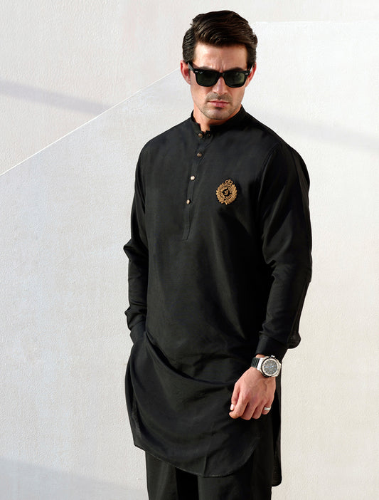 SHORT LENGTH KURTA PAJAMA - GOLD EMBROIDERED MONOGRAM