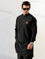 SHORT LENGTH KURTA PAJAMA - GOLD EMBROIDERED MONOGRAM