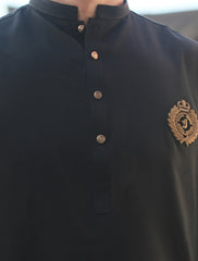 SHORT LENGTH KURTA PAJAMA - GOLD EMBROIDERED MONOGRAM