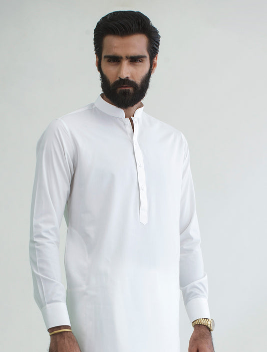OFF WHITE MANDARIN COLLAR - CLASSIC KAMEEZ SHALWAR
