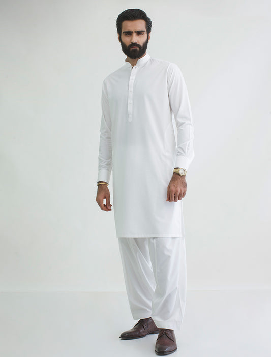 OFF WHITE MANDARIN COLLAR - CLASSIC KAMEEZ SHALWAR