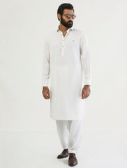PEARL WHITE - METAL -LOGO EMBELLISHED KAMEEZ SHALWAR
