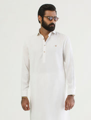 PEARL WHITE - METAL -LOGO EMBELLISHED KAMEEZ SHALWAR