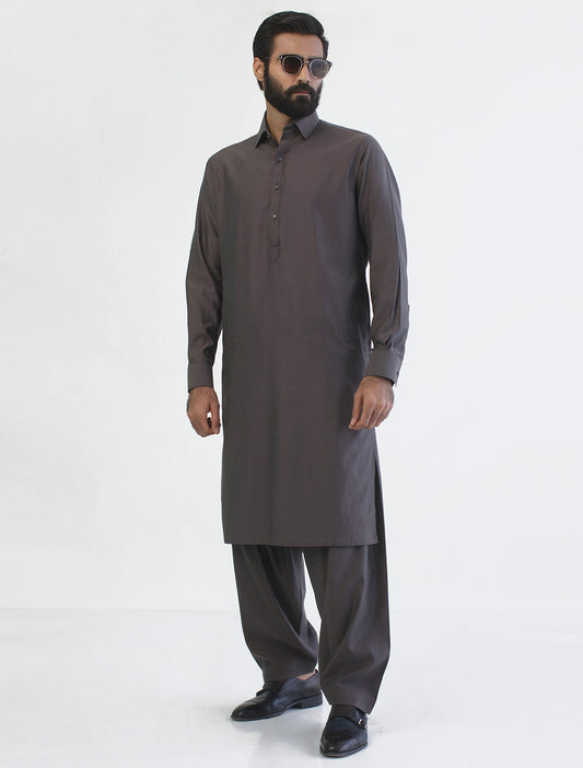 BROWN CLASSIC COLLAR KAMEEZ SHALWAR