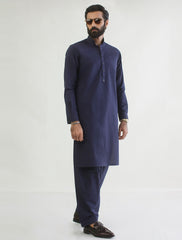 NAVY MANDARIN COLLAR- REVIT DETAILED KAMEEZ SHALWAR