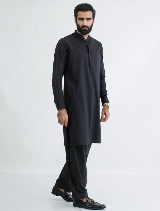 BLACK MANDARIN COLLAR - CLASSIC KAMEEZ SHALWAR