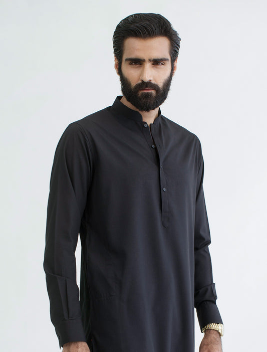 BLACK MANDARIN COLLAR - CLASSIC KAMEEZ SHALWAR