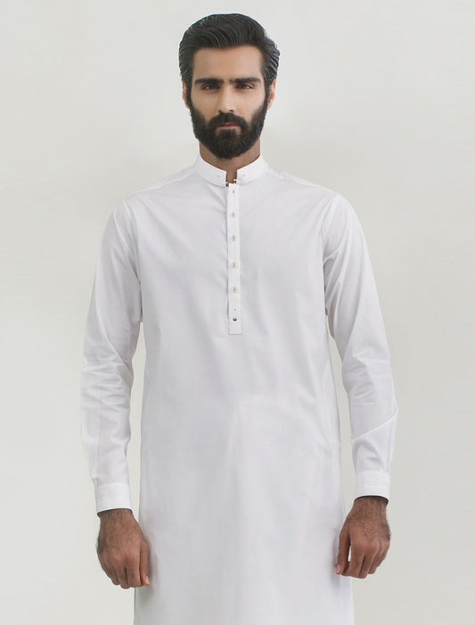 WHITE MANDARIN COLLAR - DESIGNED KAMEEZ SHALWAR