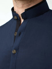 NAVY BLUE METAL LOGO EMBALISHED KAMEEZ SHALWAR
