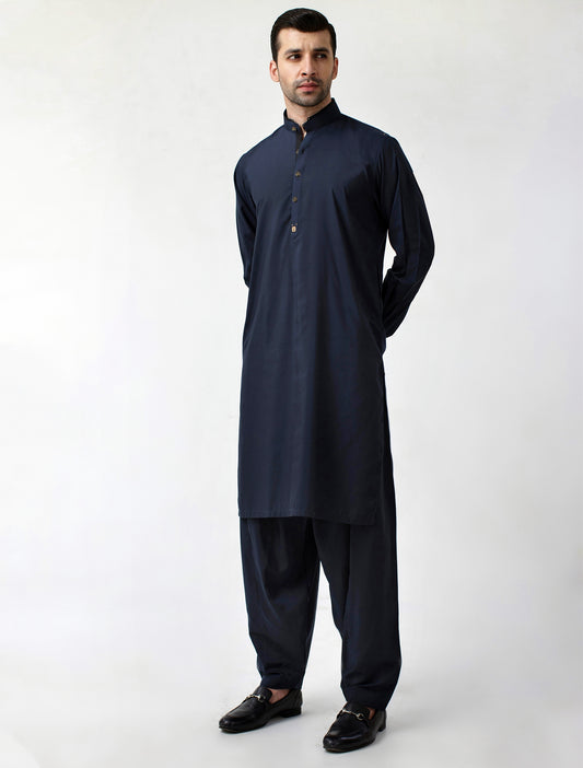NAVY BLUE METAL LOGO EMBALISHED KAMEEZ SHALWAR