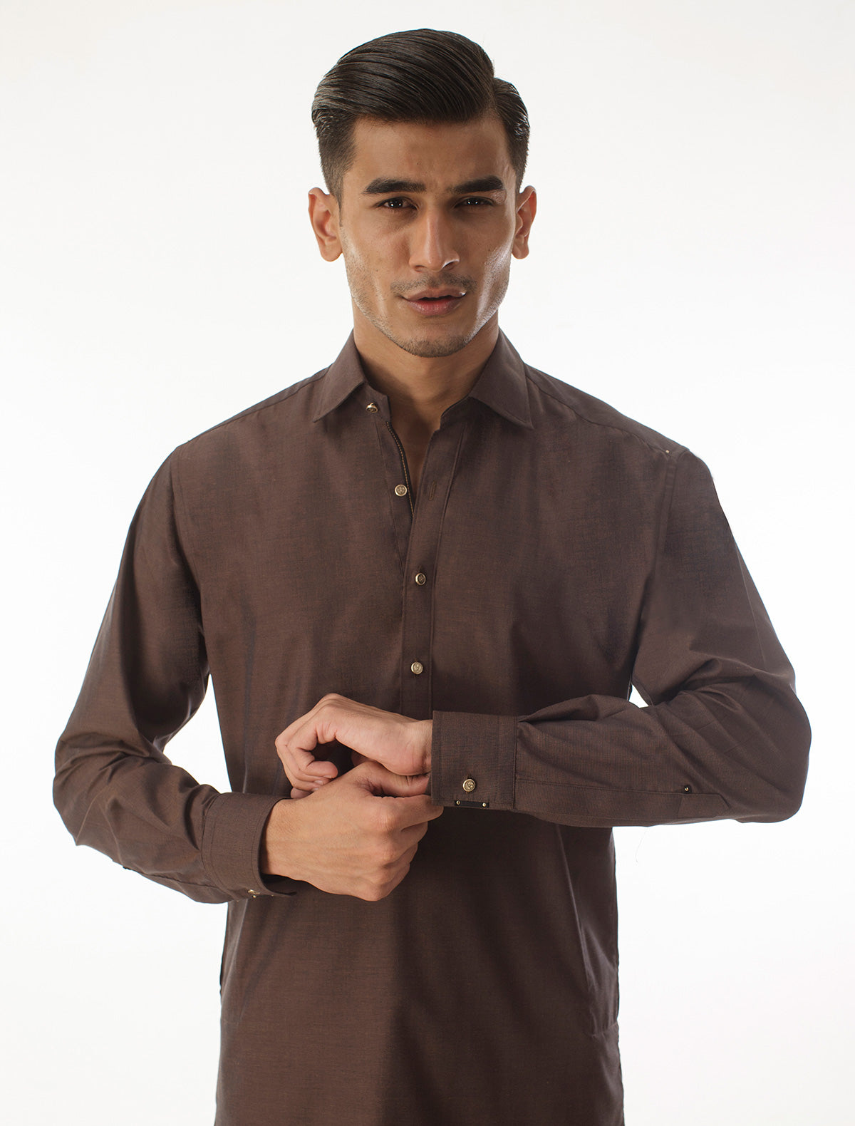 BROWN KAMEEZ SHALWAR WITH UNIQUE DETAILS