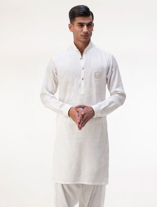 PEARL WHITE MONOGRAM KAMEEZ SHALWAR