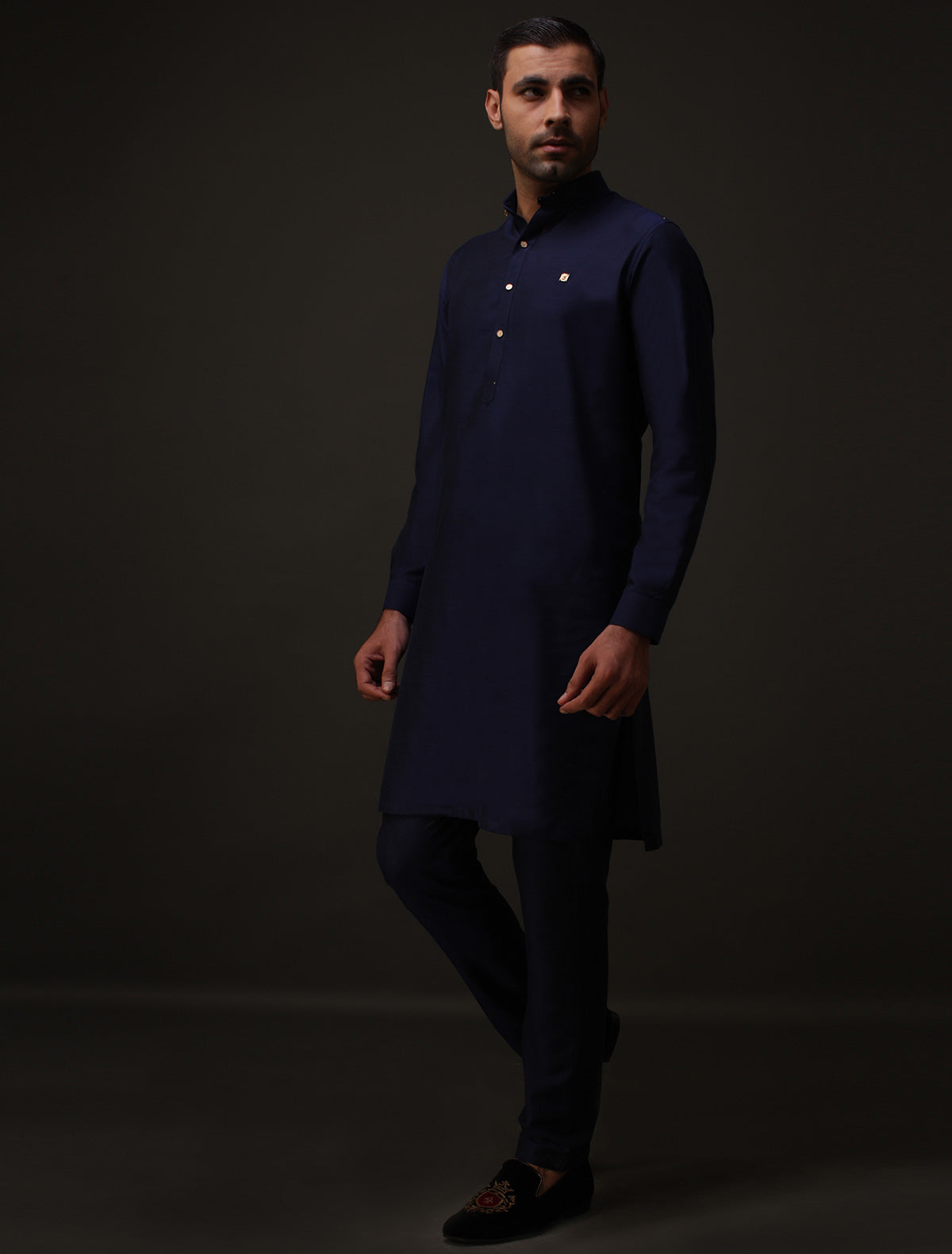 BLUE MANDARIN COLLAR KURTA PAJAMA