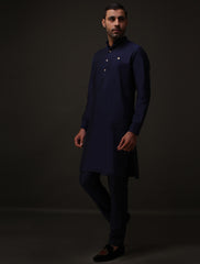 BLUE MANDARIN COLLAR KURTA PAJAMA