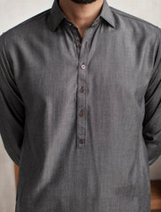 DARK GRAY SHIRT COLLAR KAMEEZ SHALWAR