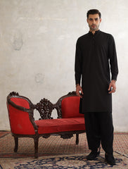 BLACK MANDARIN COLLAR KAMEEZ SHALWAR