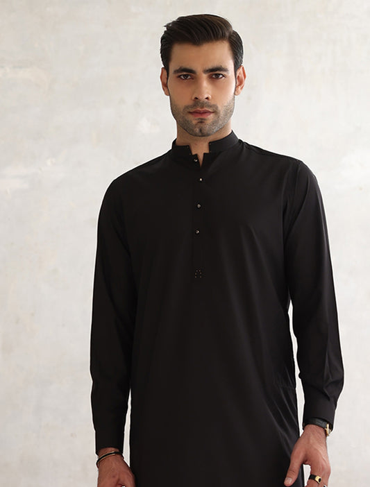 BLACK MANDARIN COLLAR KAMEEZ SHALWAR