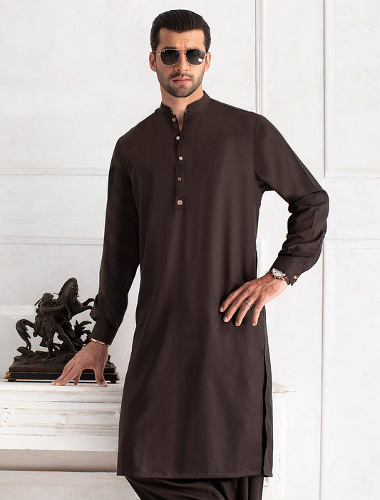 BROWN-METAL LOGO EMBELLISHED KAMEEZ SHALWAR
