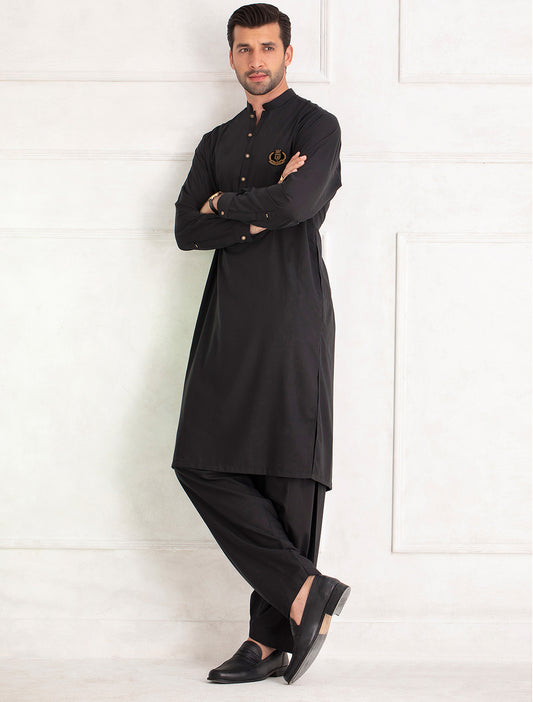 BLACK LOGO EMBELLISHED KAMEEZ SHALWAR