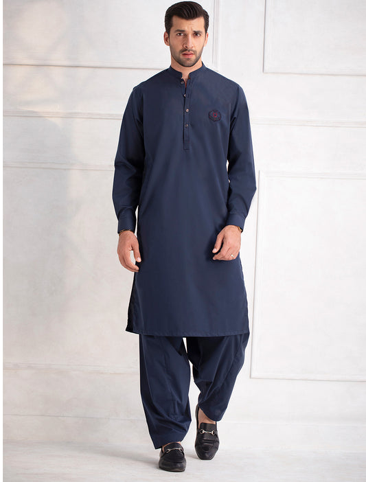 NAVY LOGO EMBELLISHED KAMEEZ SHALWAR