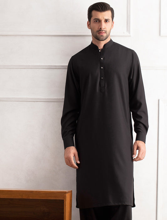 BLACK SELF-TEXTURED KAMEEZ SHALWAR