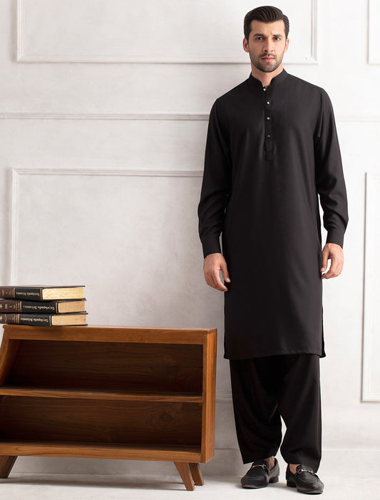 BLACK SELF-TEXTURED KAMEEZ SHALWAR