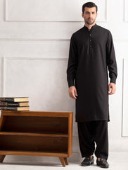 BLACK SELF-TEXTURED KAMEEZ SHALWAR