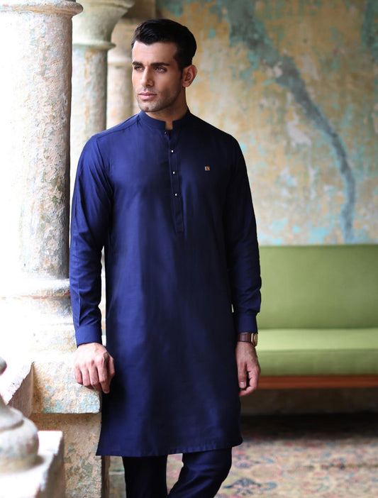 BLUE COTTON SILK KURTA PAJAMA