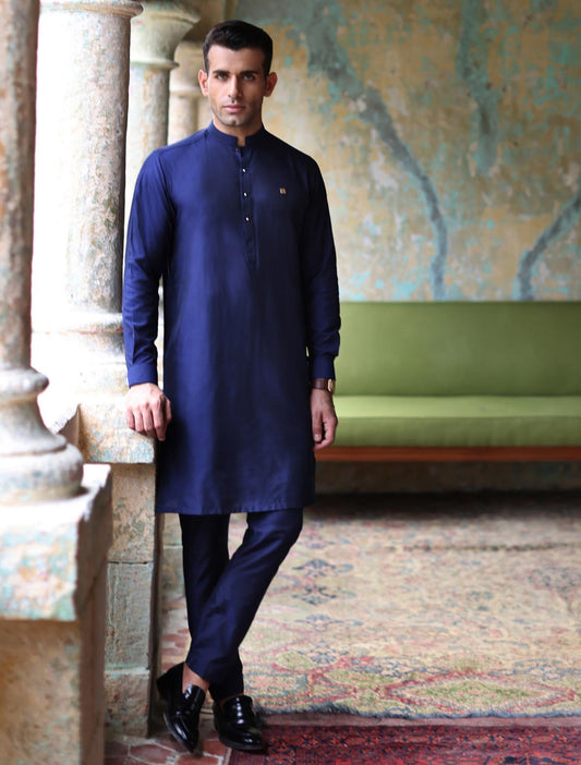 BLUE COTTON SILK KURTA PAJAMA