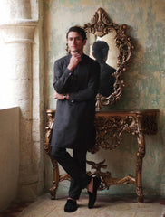 BLACK COTTON SILK KURTA PAJAMA