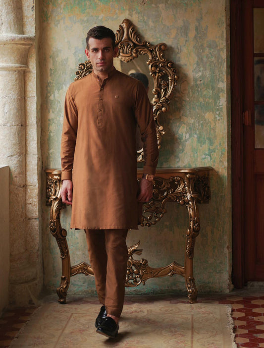TAN COTTON SILK KURTA PAJAMA