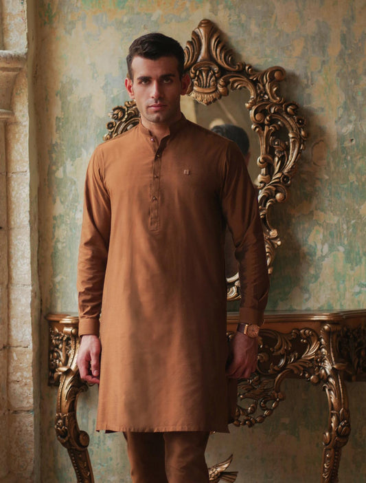 TAN COTTON SILK KURTA PAJAMA