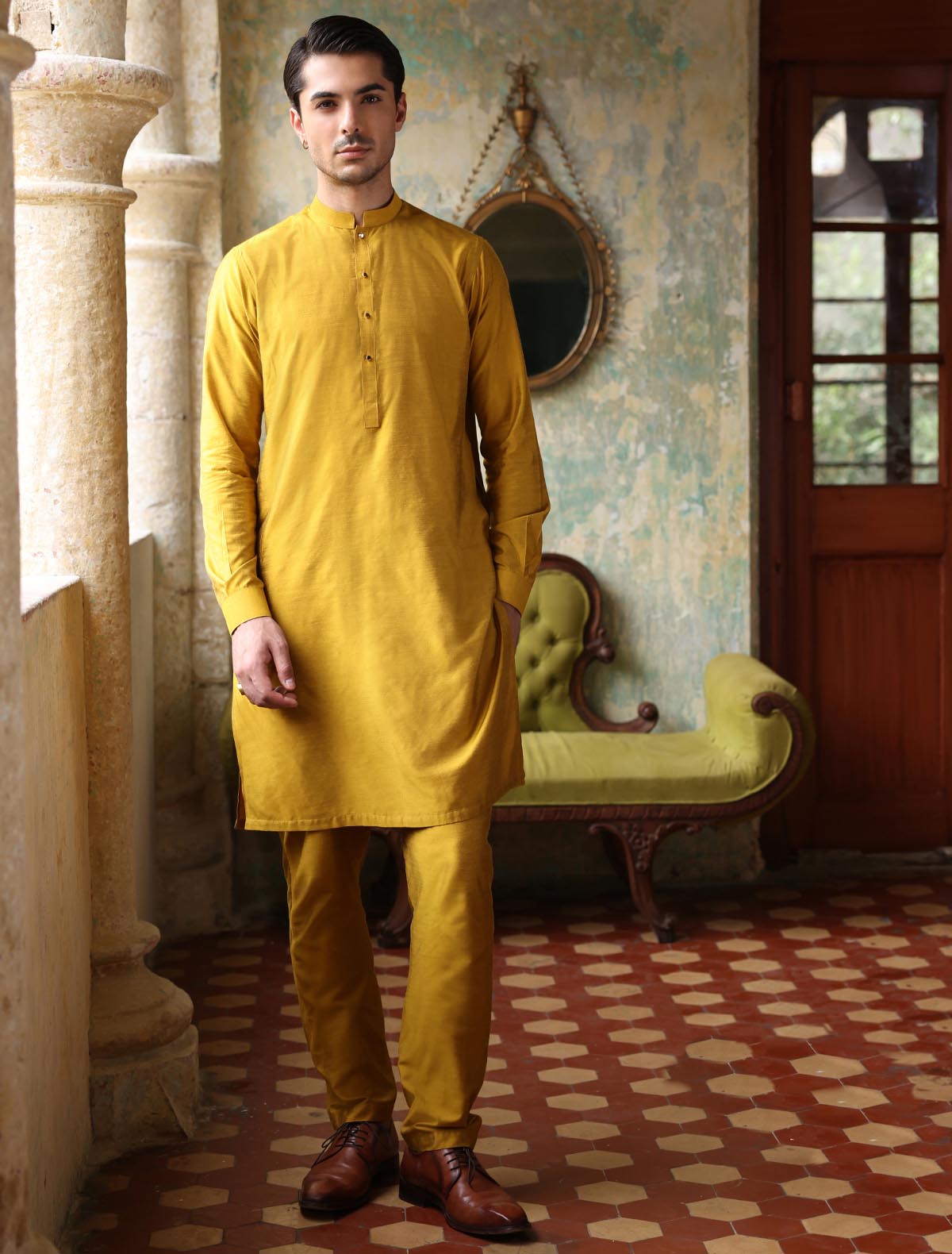 MUSTARD COTTON SILK KURTA PAJAMA