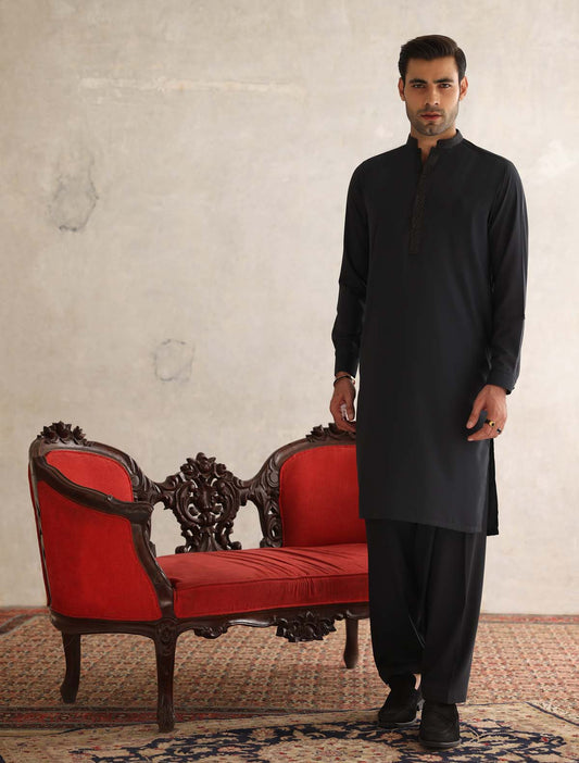 DARK GRAY EMBROIDERED KAMEEZ SHALWAR