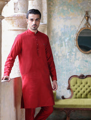 RED COTTON SILK KURTA PAJAMA