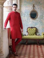 RED COTTON SILK KURTA PAJAMA