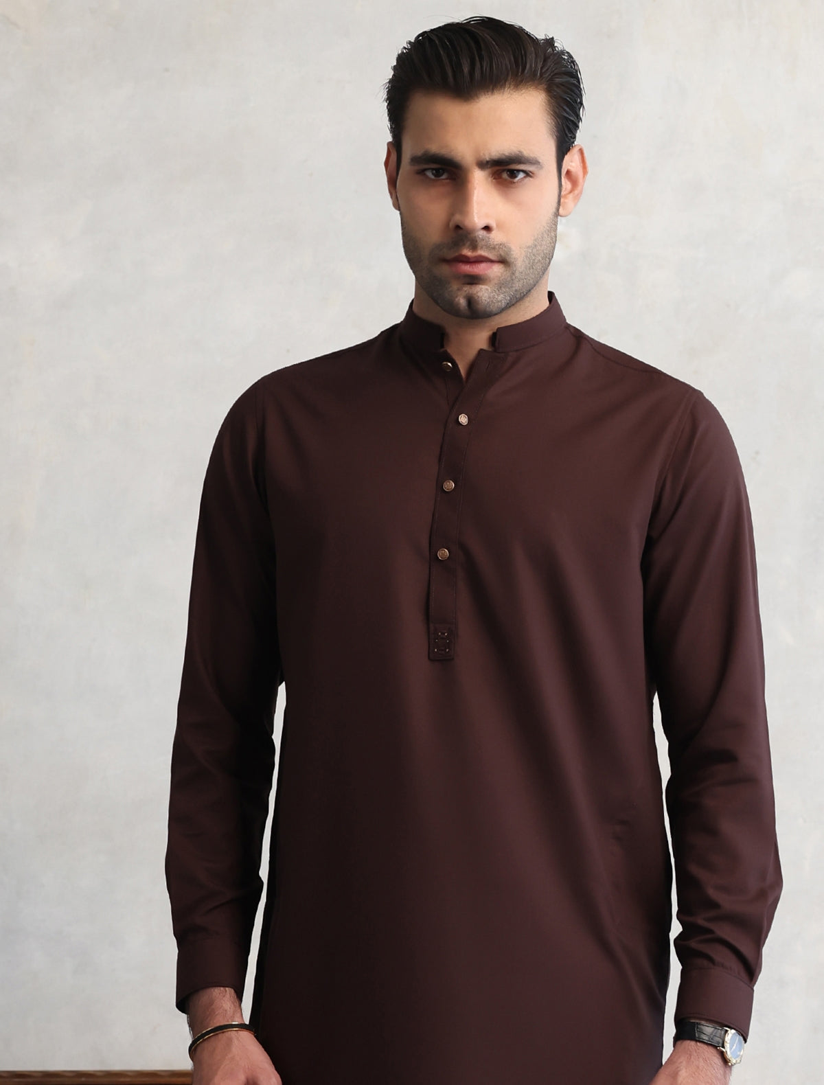 MAROON MANDARIN COLLAR KAMEEZ SHALWAR