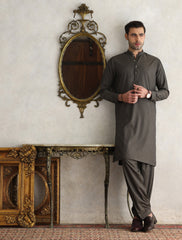 BROWN MANDARIN COLLAR KAMEEZ SHALWAR
