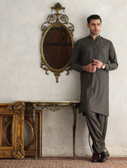 BROWN MANDARIN COLLAR KAMEEZ SHALWAR