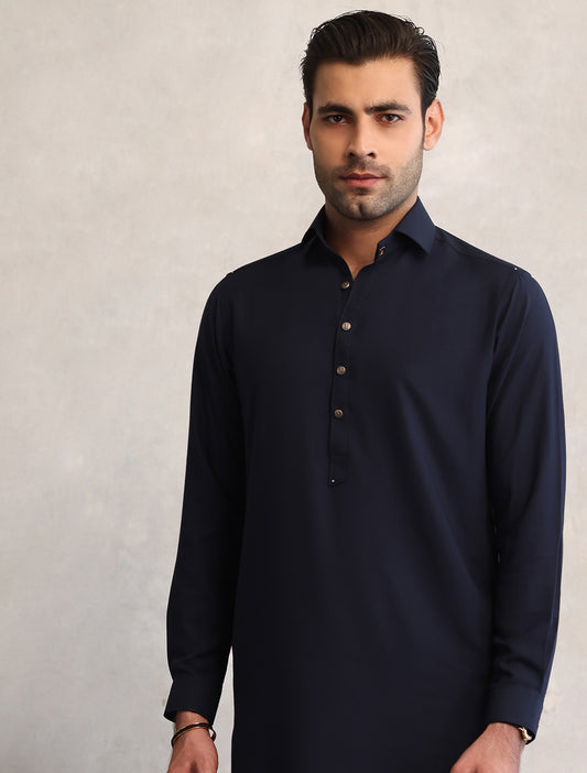 NAVY BLUE CLASSIC COLLAR KAMEEZ SHALWAR
