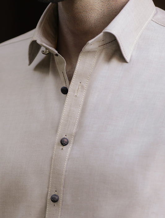 BEIGE COTTON TWILL KAMEEZ SHALWAR